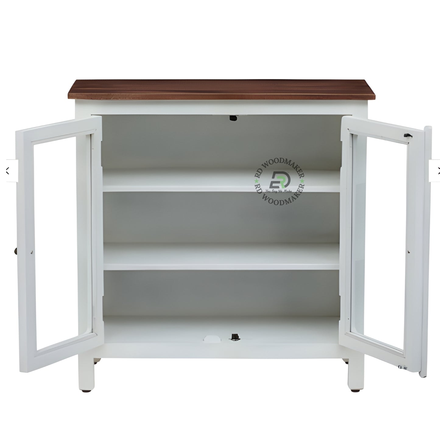 WHITE GLASS DOOR WOODEN STORAGE CABINET