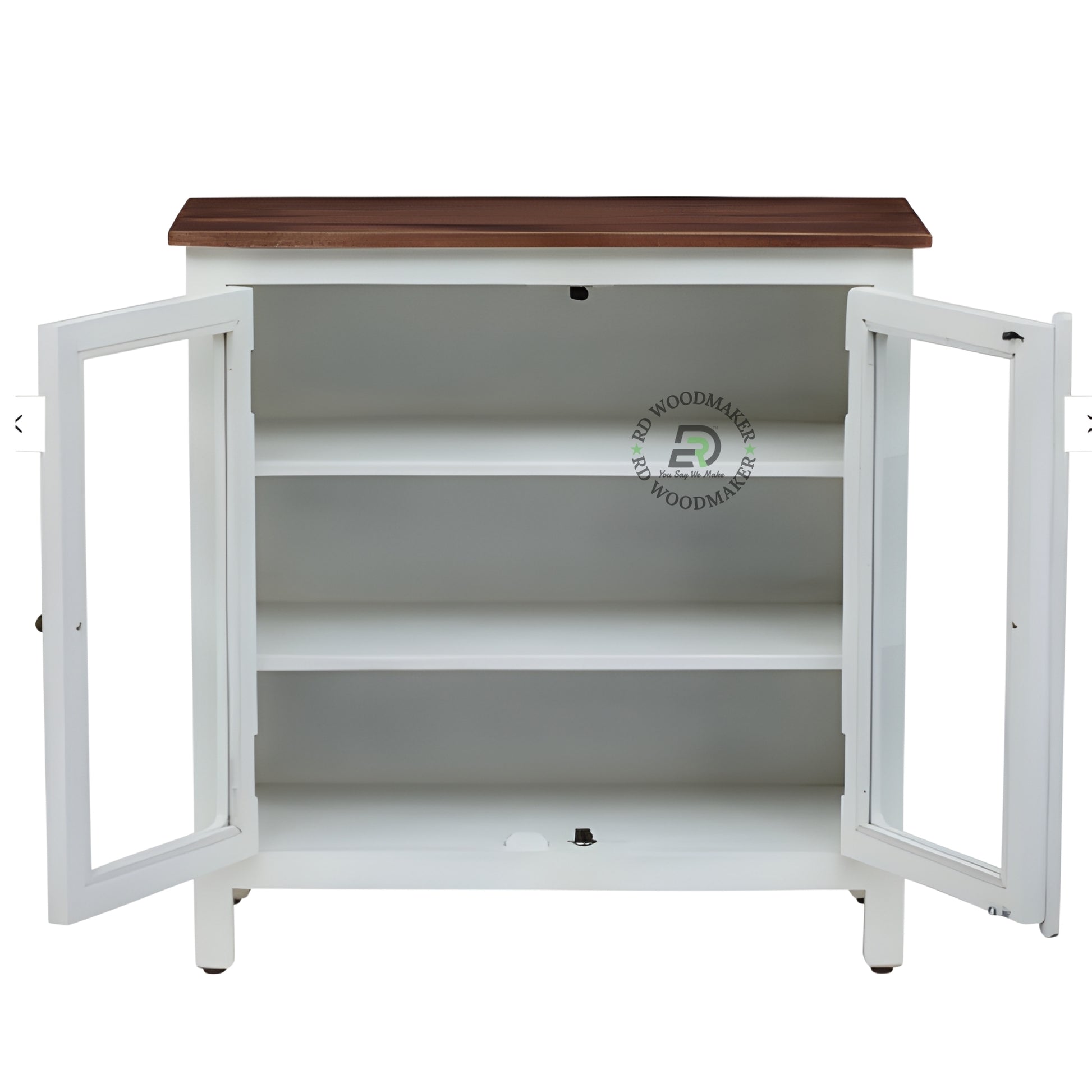 WHITE GLASS DOOR WOODEN STORAGE CABINET
