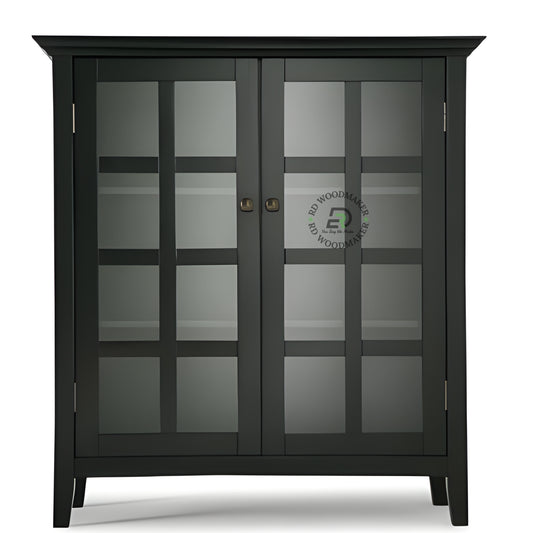 BLACK GRID GLASS DOOR DISPLAY CABINET