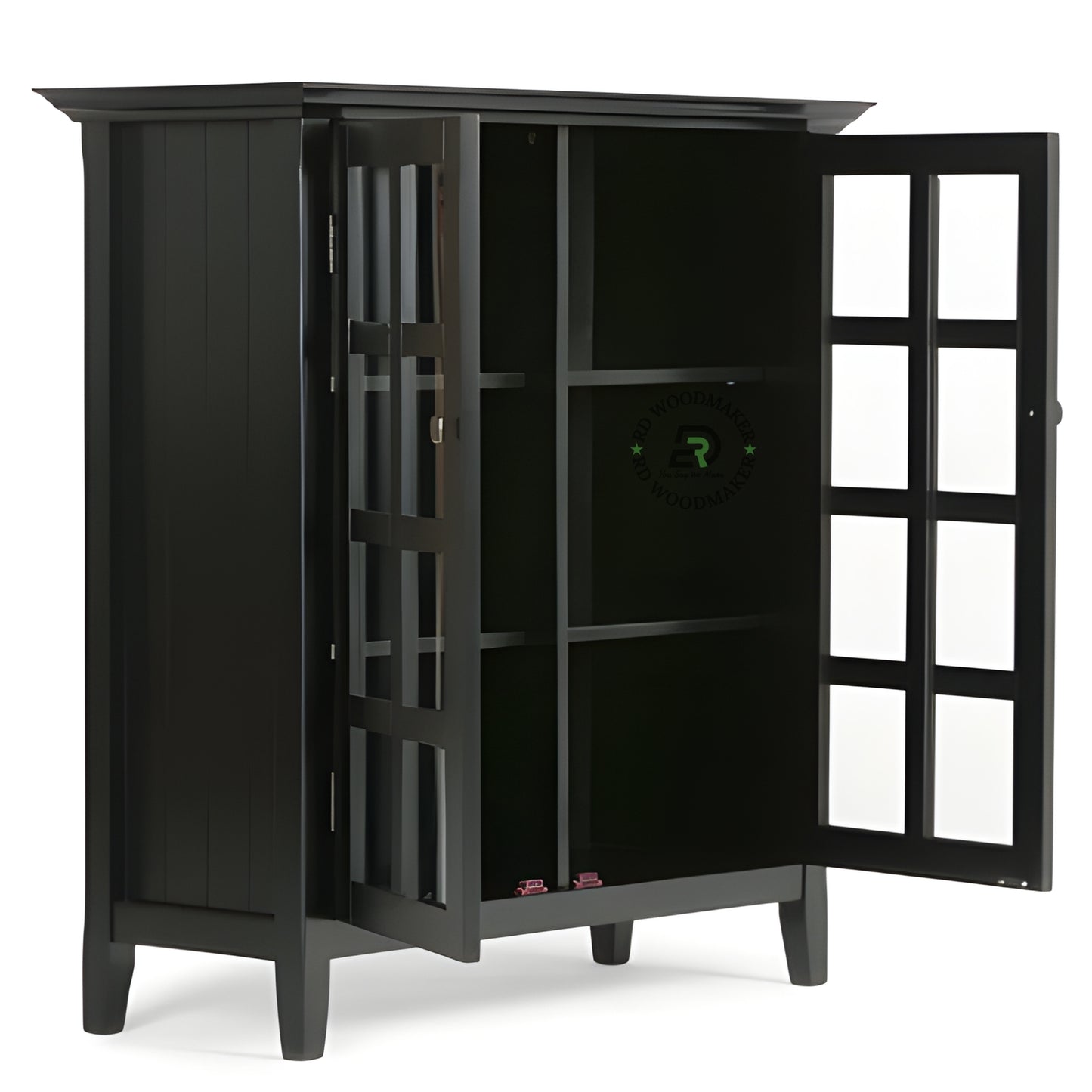 BLACK GRID GLASS DOOR DISPLAY CABINET