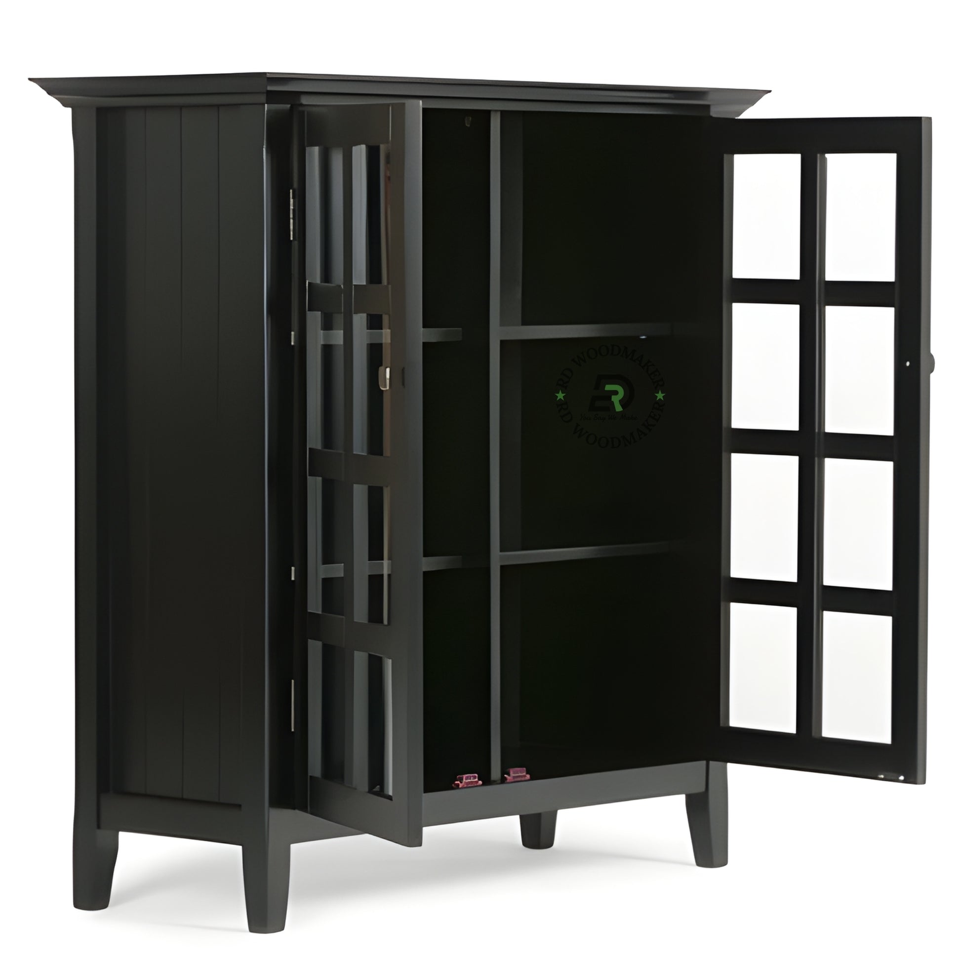 BLACK GRID GLASS DOOR DISPLAY CABINET