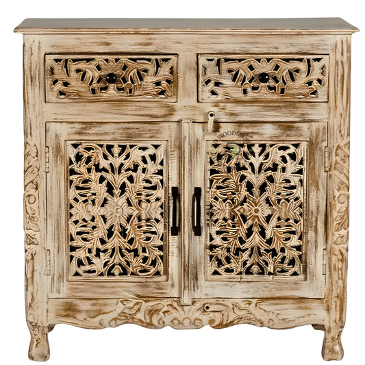 HANDCARVED VINTAGE DISTRESSED WOOD CABINET