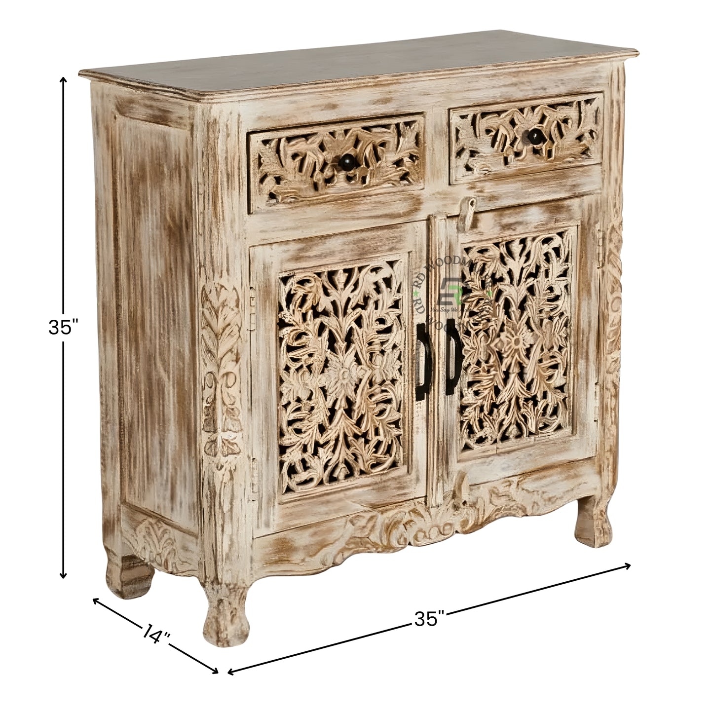 HANDCARVED VINTAGE DISTRESSED WOOD CABINET
