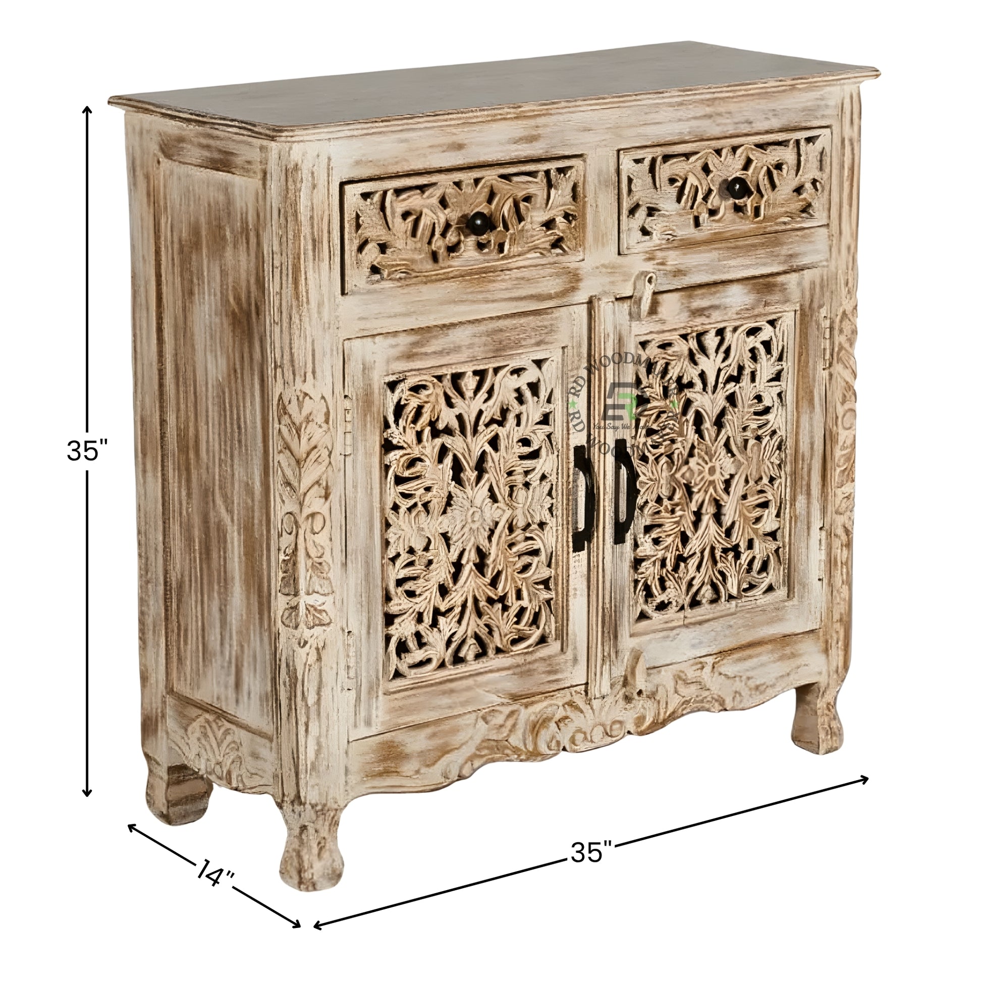 HANDCARVED VINTAGE DISTRESSED WOOD CABINET
