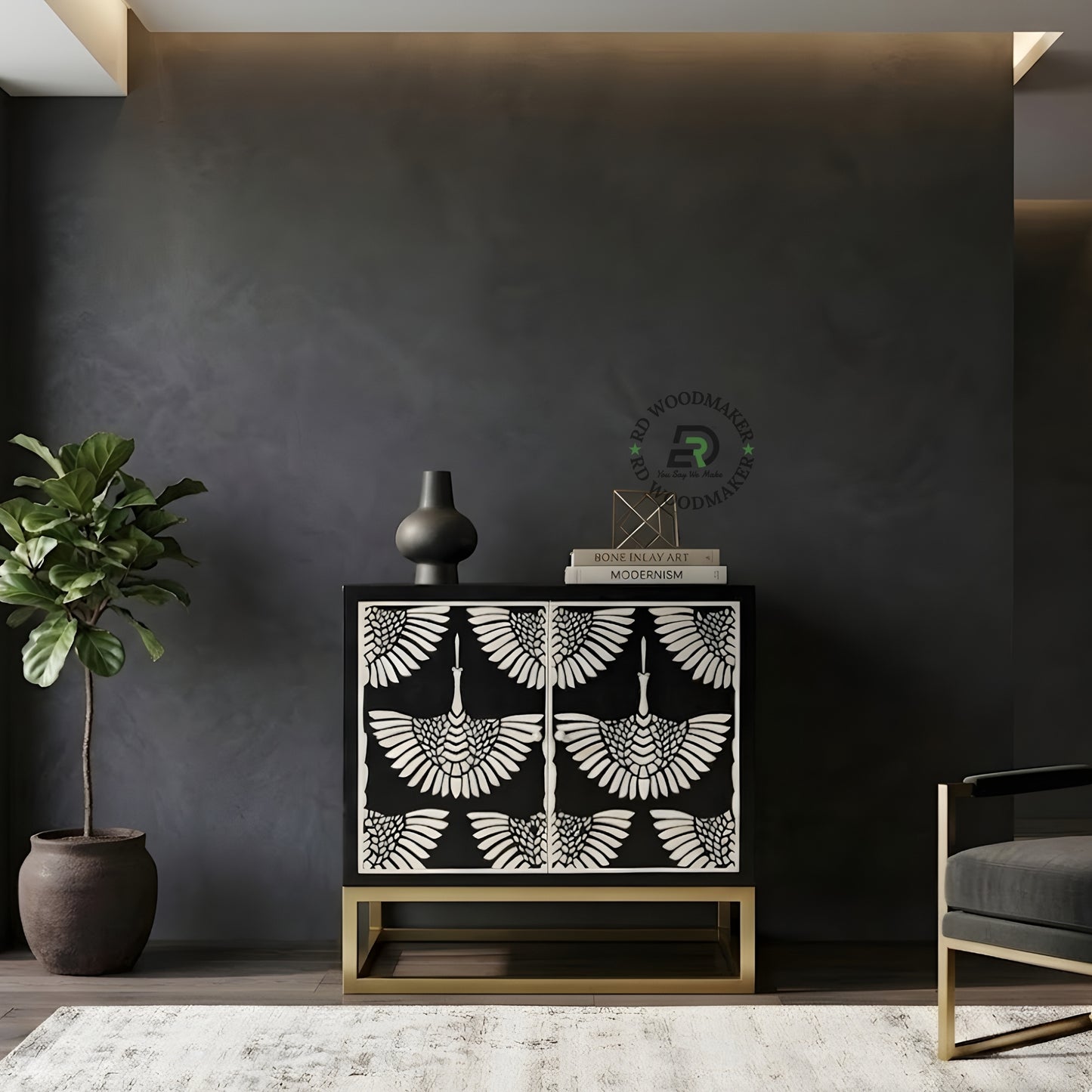 ART DECO CRANE PATTERN DESIGNER CABINET