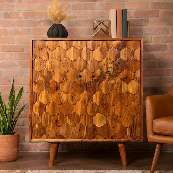 HEXAGON TEXTURE SOLID WOOD CABINET
