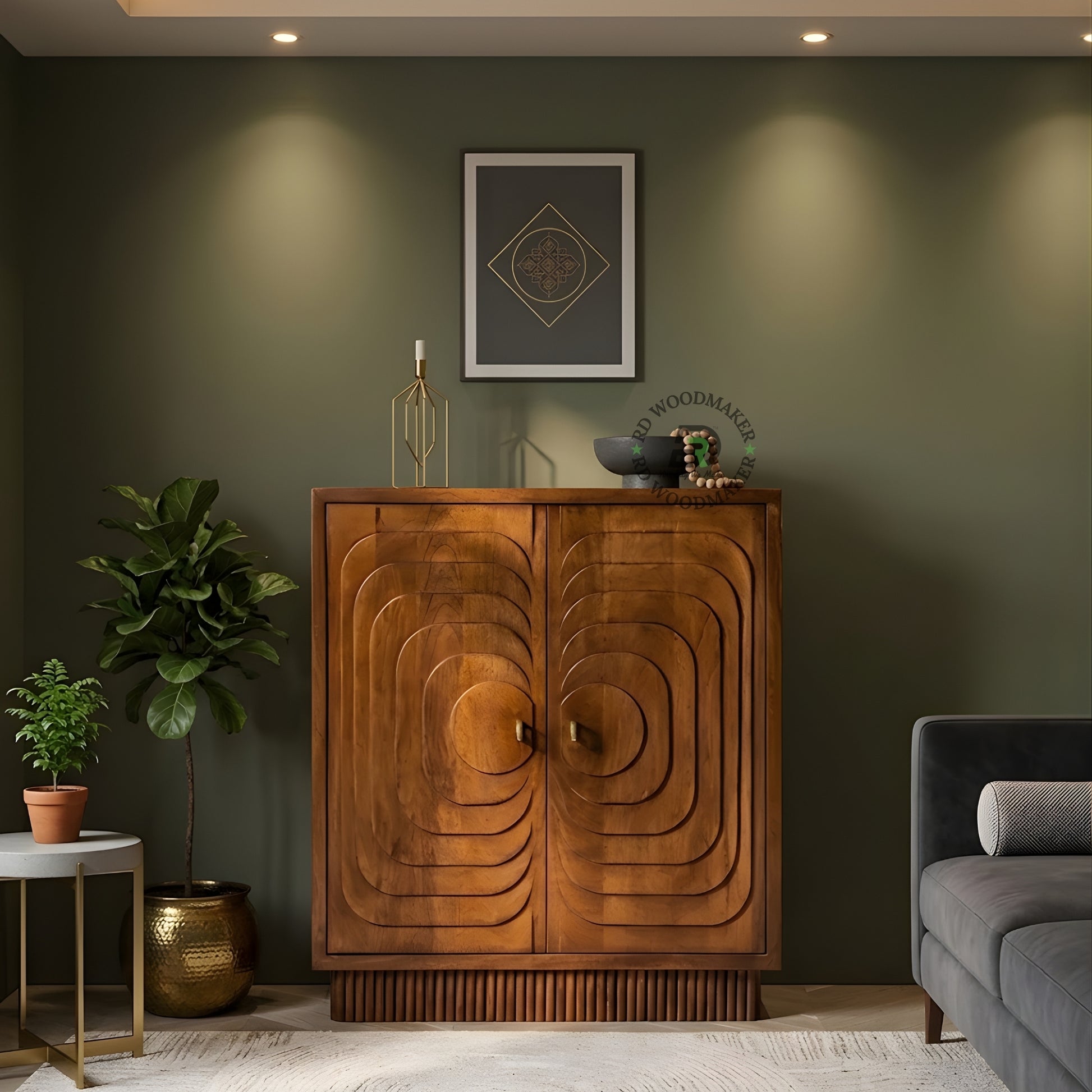 RETRO CURVED PANEL SOLID WOOD CABINET