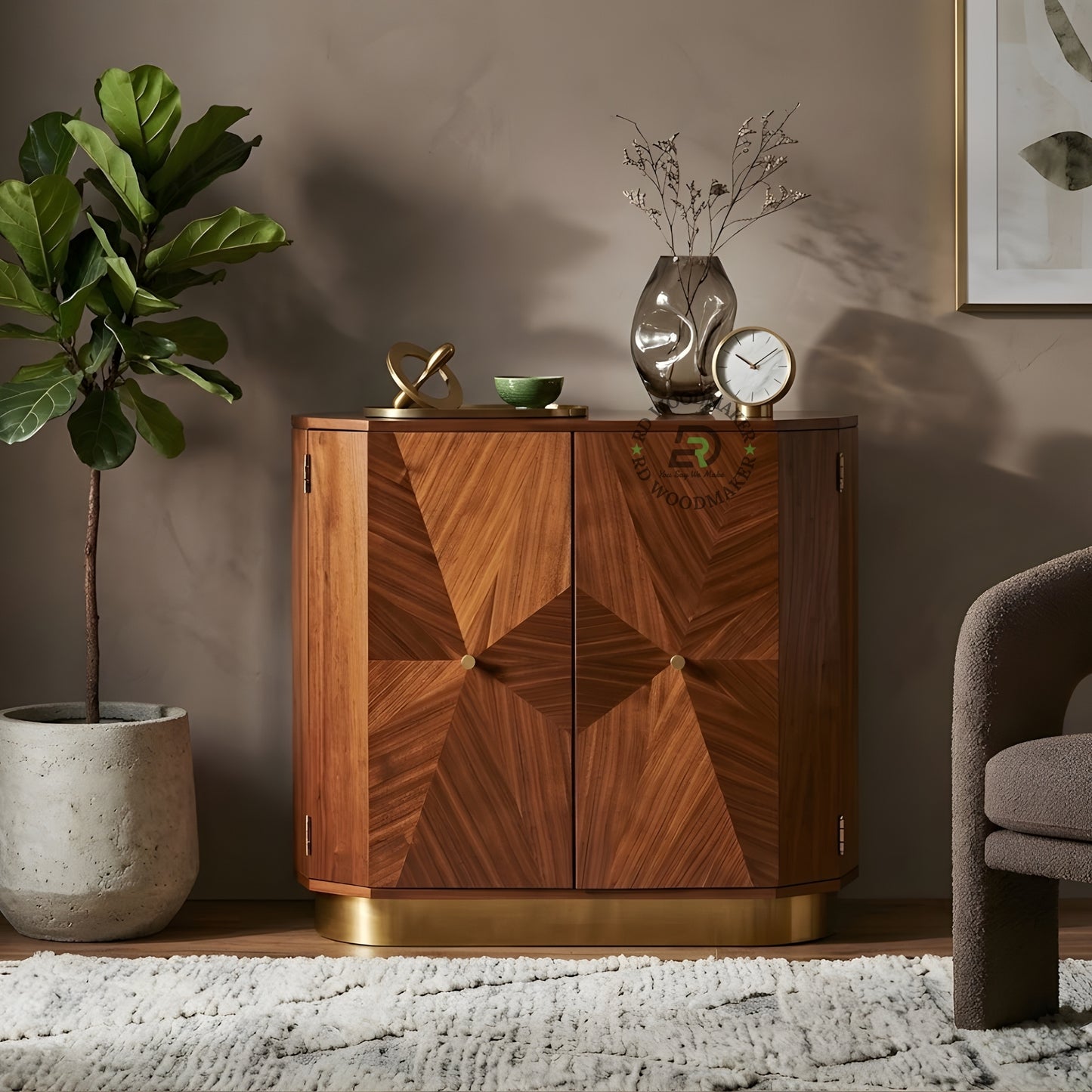 GEOMETRIC STAR PATTERN LUXURY WOOD CABINET