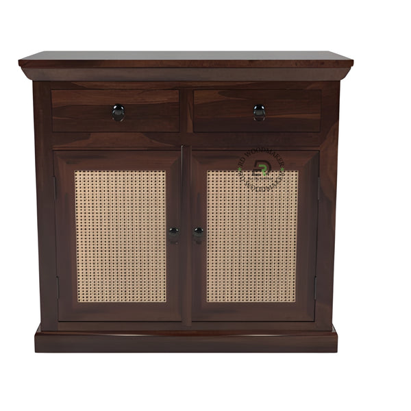 RATTAN PANEL DOUBLE DOOR WOOD CABINET