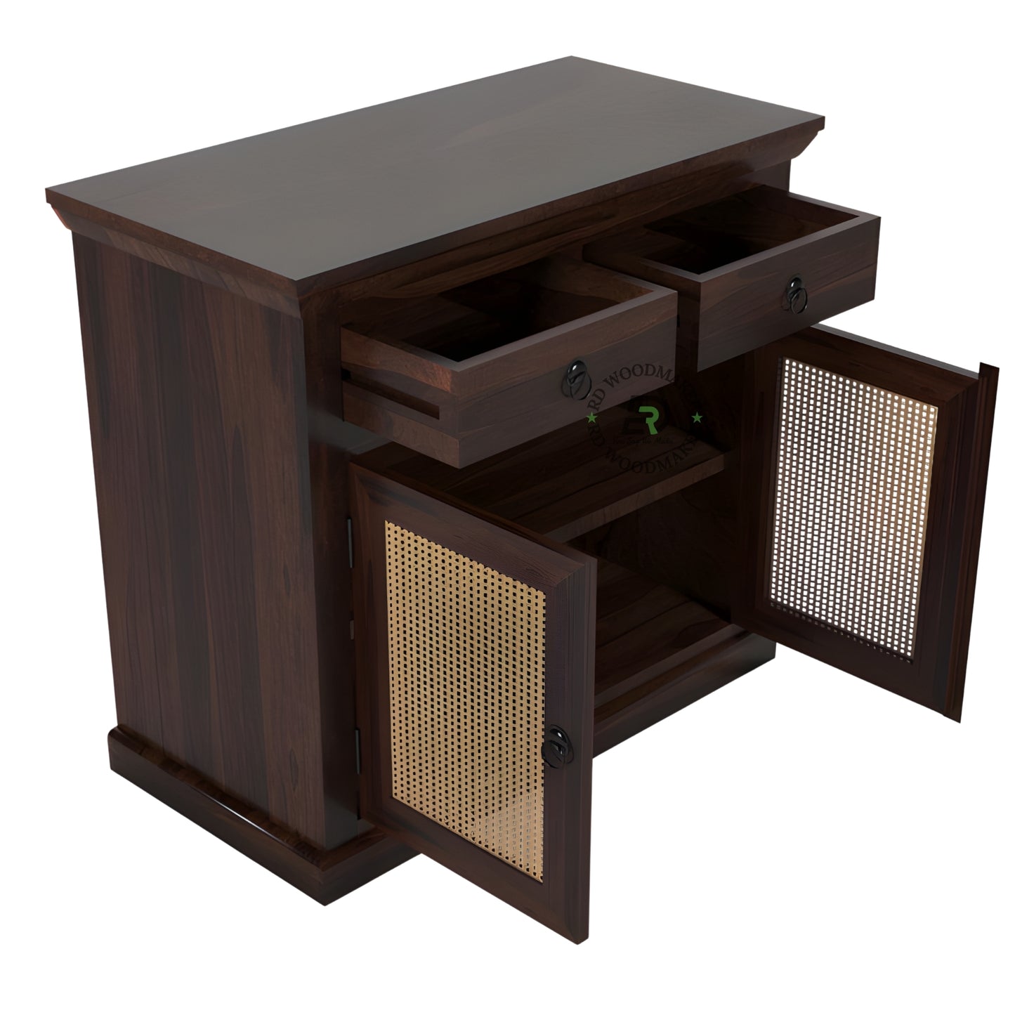 RATTAN PANEL DOUBLE DOOR WOOD CABINET