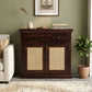 RATTAN PANEL DOUBLE DOOR WOOD CABINET