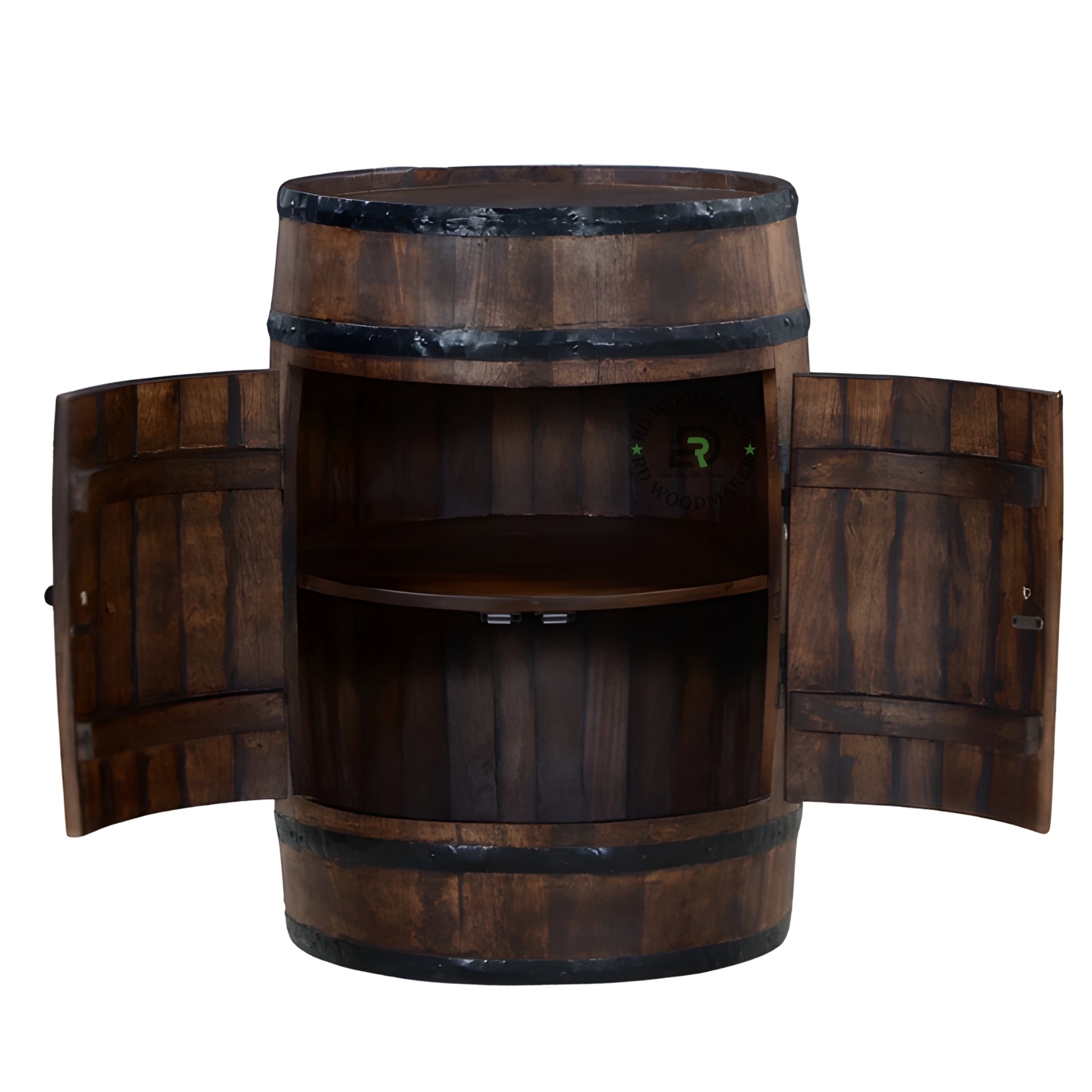 VINTAGE BARREL STYLE WOOD CABINET