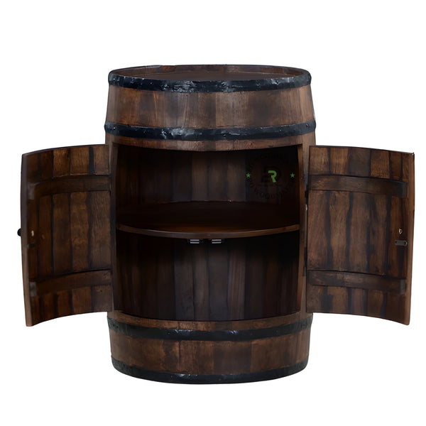 VINTAGE BARREL STYLE WOOD CABINET