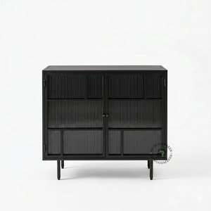 BLACK FLUTED GLASS STORAGE CABINET