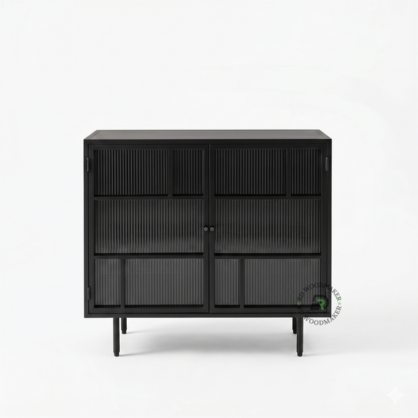 BLACK FLUTED GLASS STORAGE CABINET