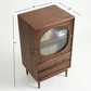MID-CENTURY WALNUT DISPLAY CABINET WITH DRAWERS