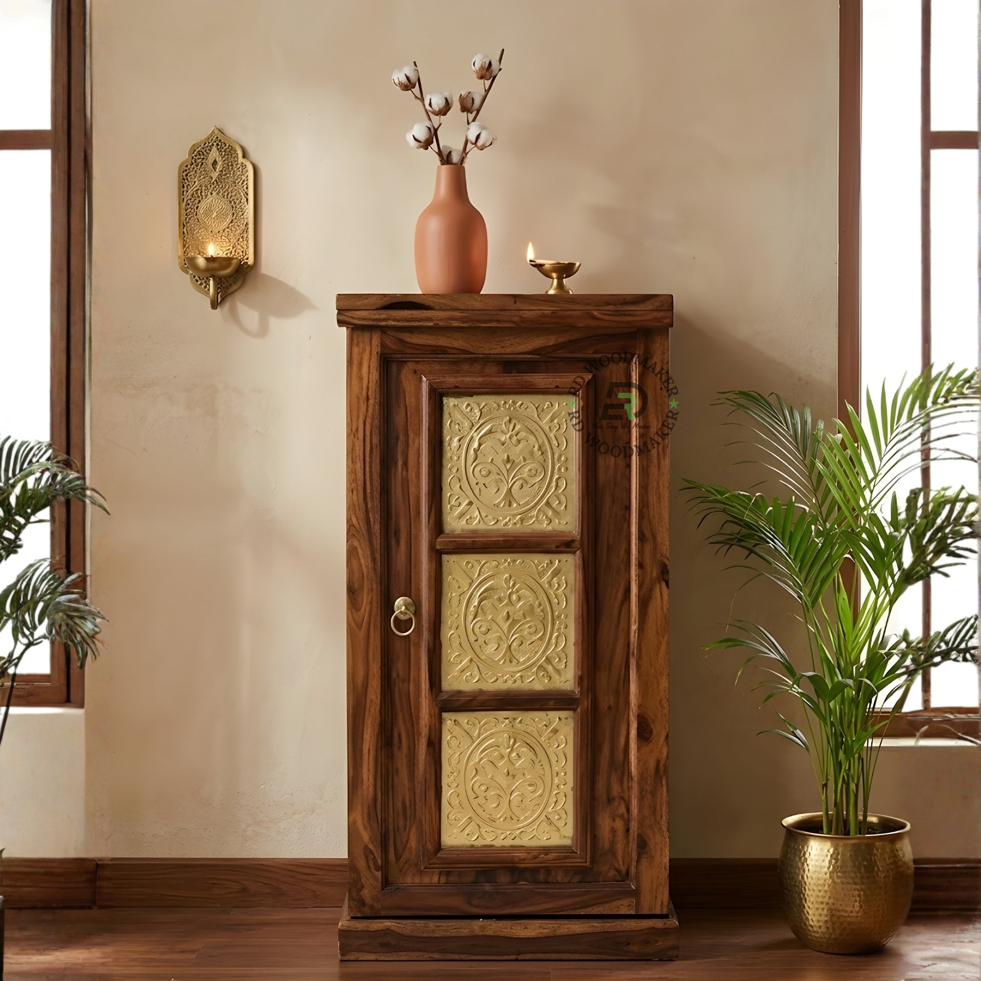 HANDCARVED PANEL ACCENT WOODEN CABINET