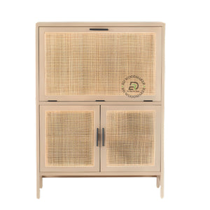 CANE PANEL DOUBLE DOOR WOODEN CABINET