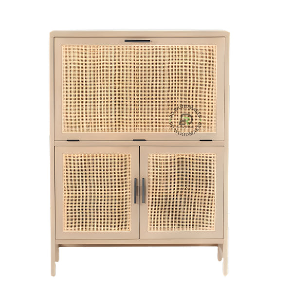 CANE PANEL DOUBLE DOOR WOODEN CABINET