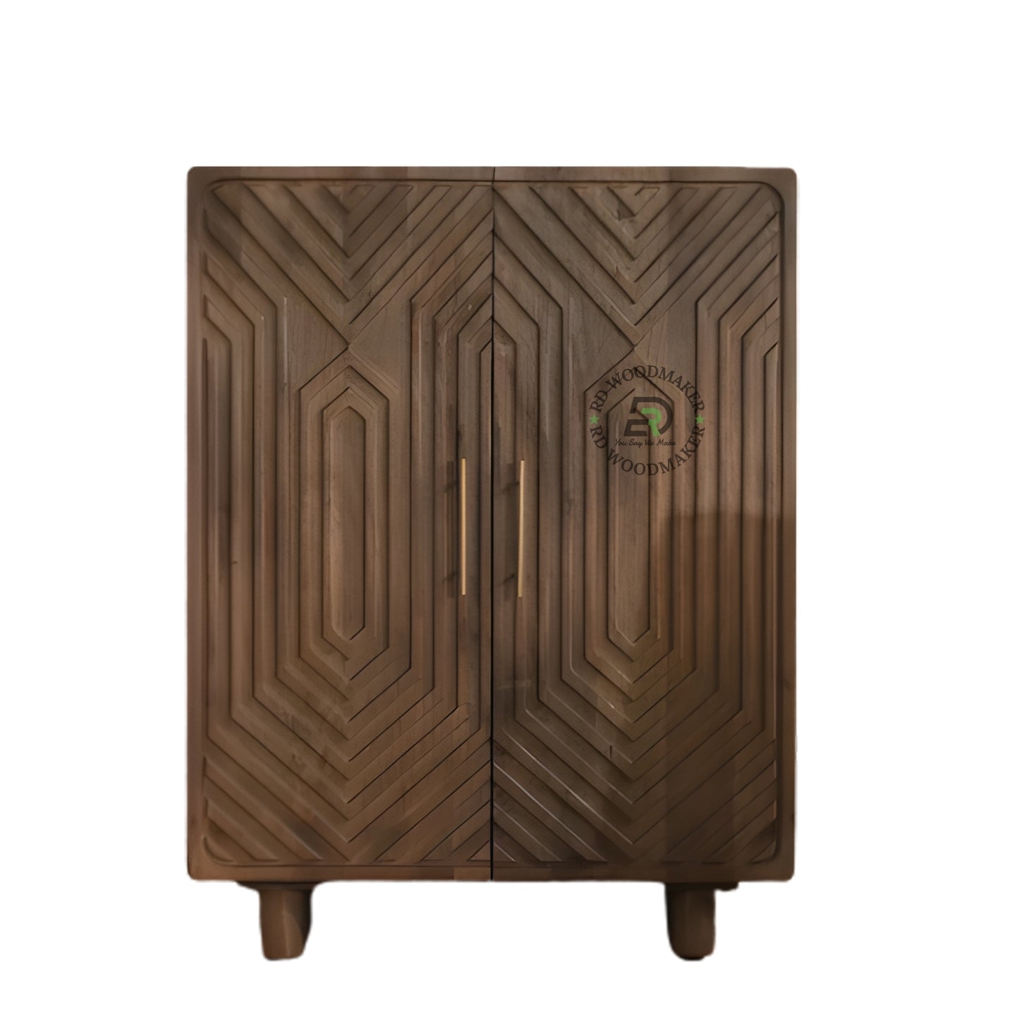  GEOMETRIC CARVED WOODEN CABINET