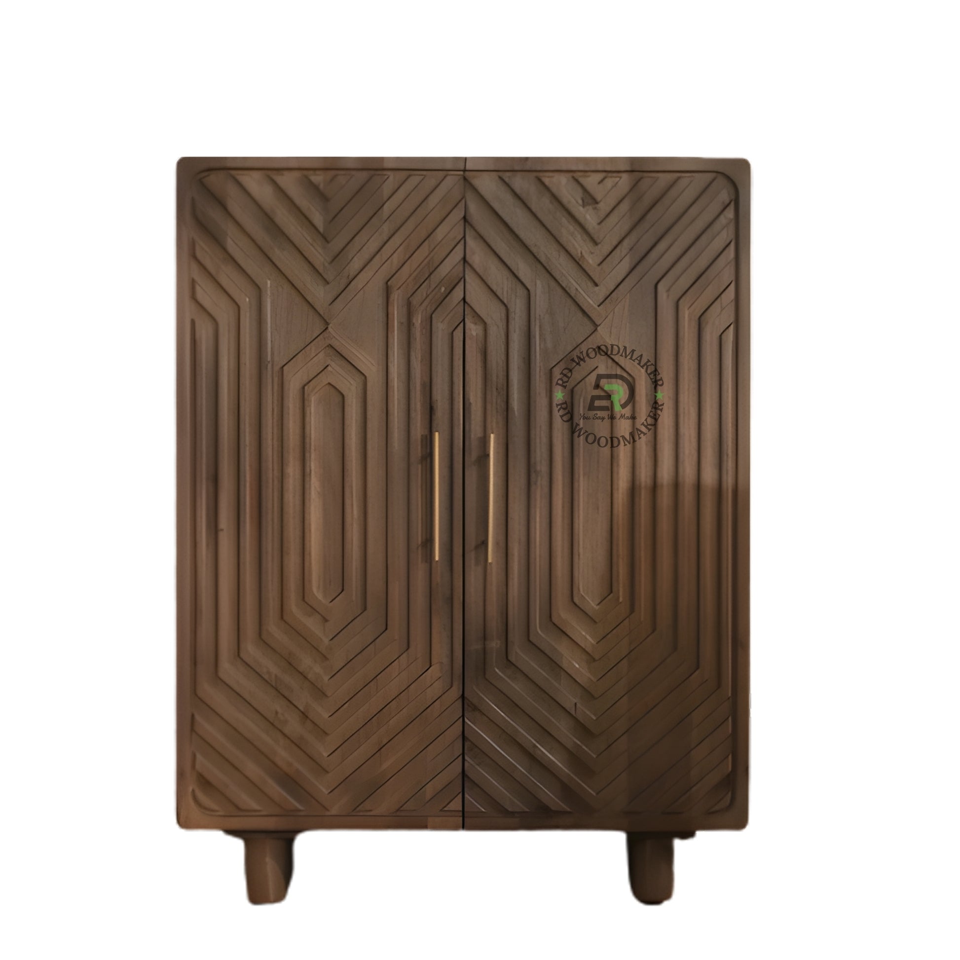  GEOMETRIC CARVED WOODEN CABINET