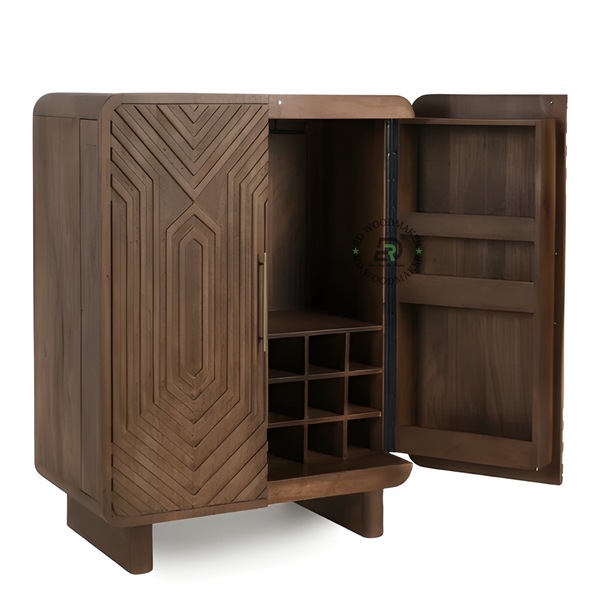  GEOMETRIC CARVED WOODEN CABINET