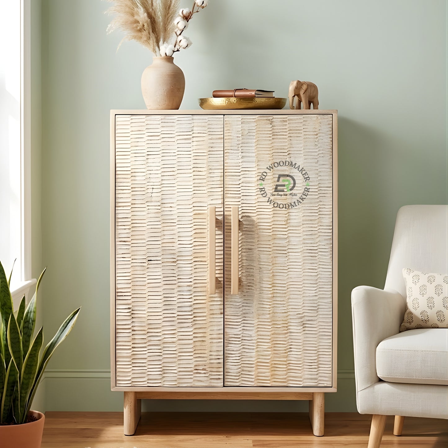 TEXTURED PANEL DOUBLE DOOR WOODEN CABINET