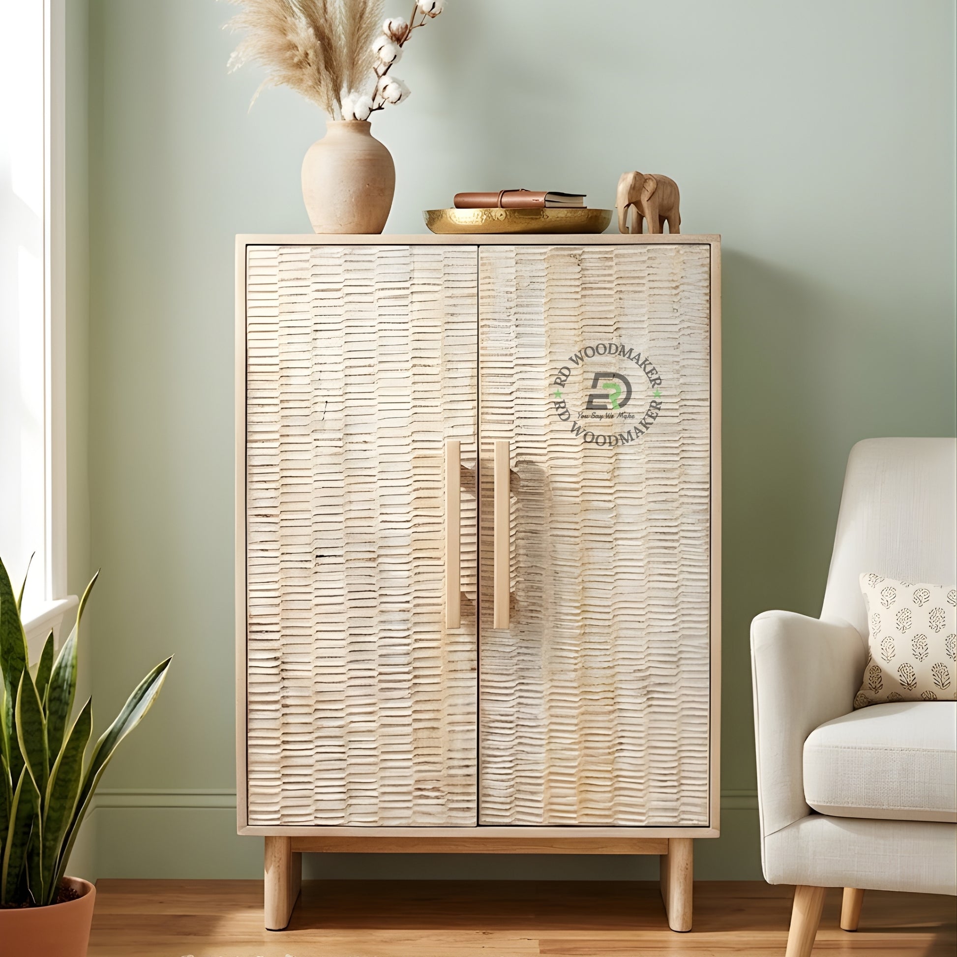 TEXTURED PANEL DOUBLE DOOR WOODEN CABINET