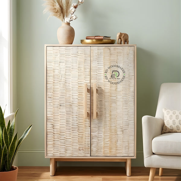 TEXTURED PANEL DOUBLE DOOR WOODEN CABINET