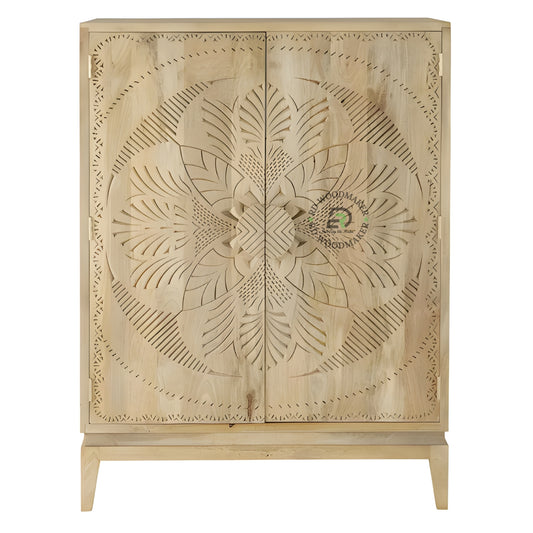 HANDCARVED FLORAL DESIGN WOODEN CABINET