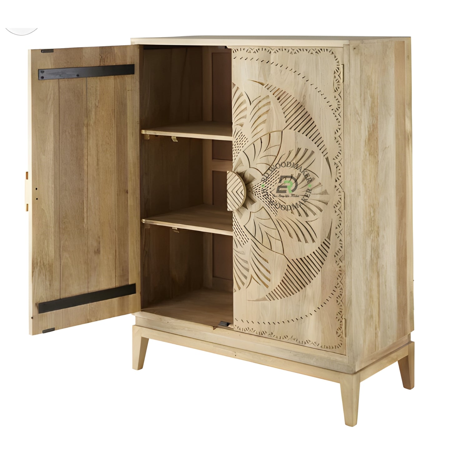 HANDCARVED FLORAL DESIGN WOODEN CABINET