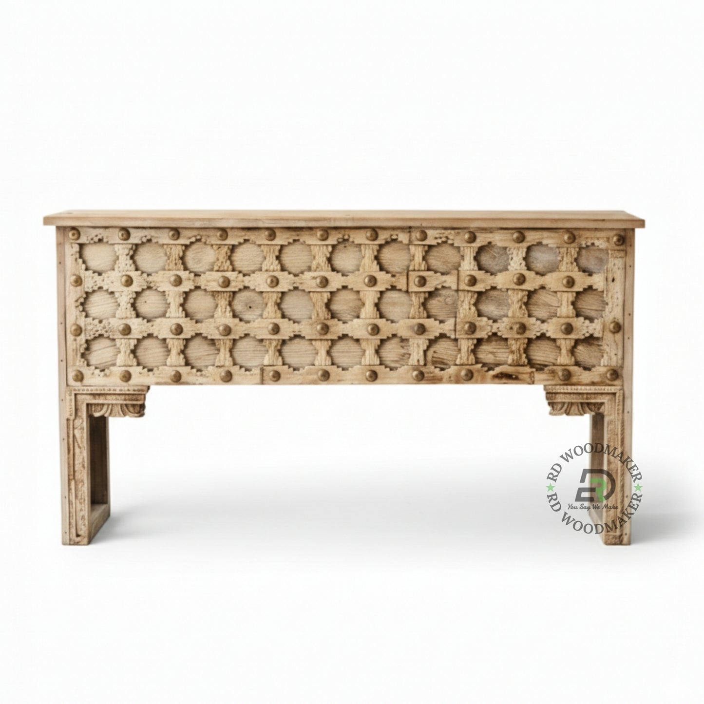 VINTAGE STUDDED HANDCARVED CONSOLE TABLE