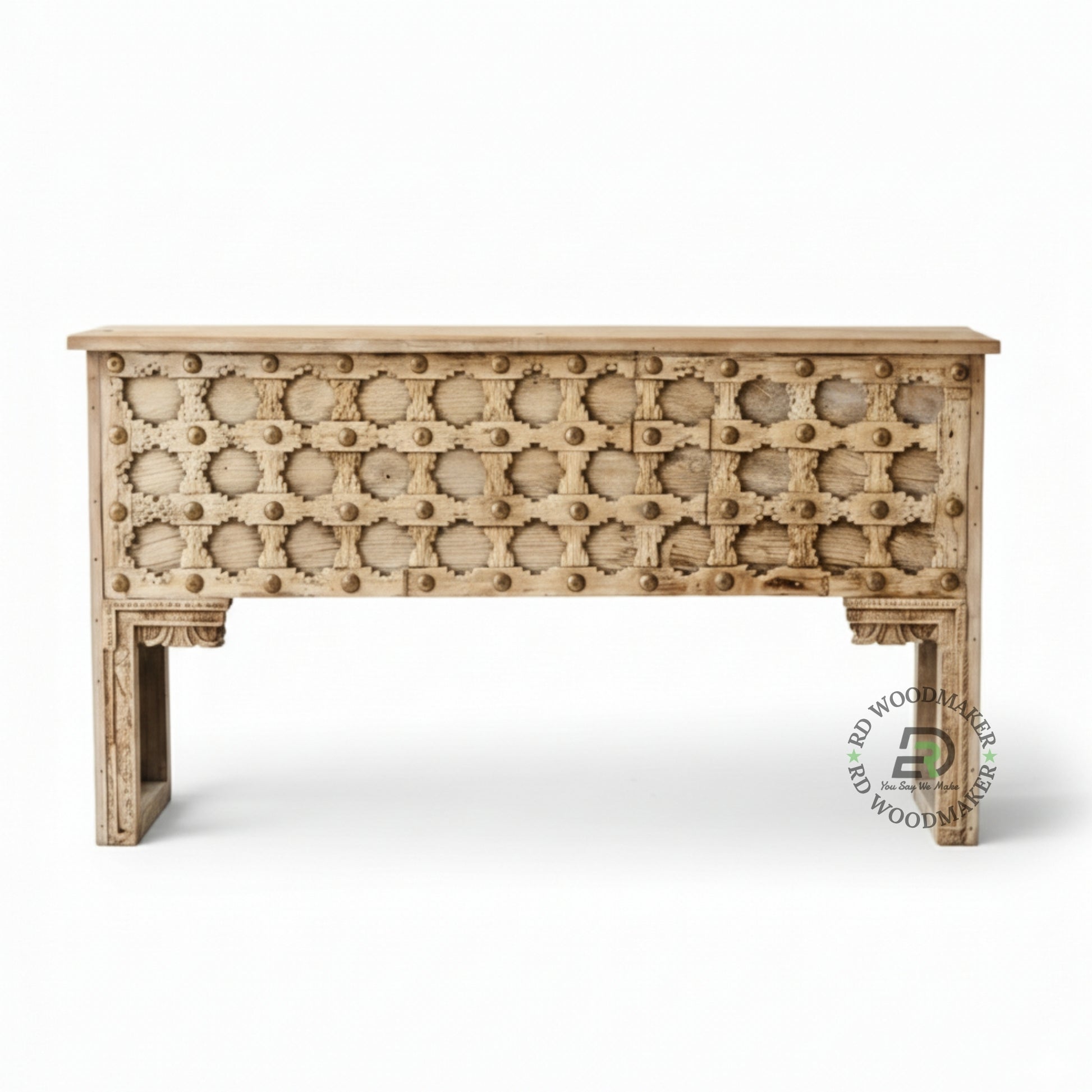 VINTAGE STUDDED HANDCARVED CONSOLE TABLE