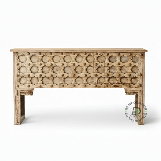 VINTAGE STUDDED HANDCARVED CONSOLE TABLE