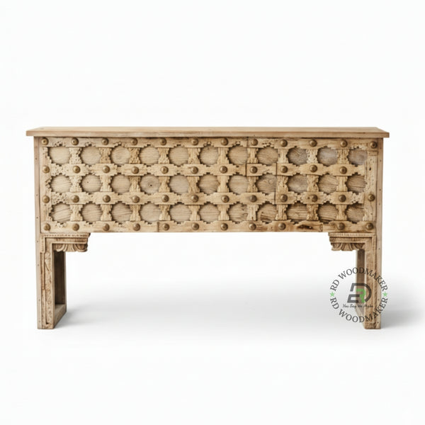 VINTAGE STUDDED HANDCARVED CONSOLE TABLE