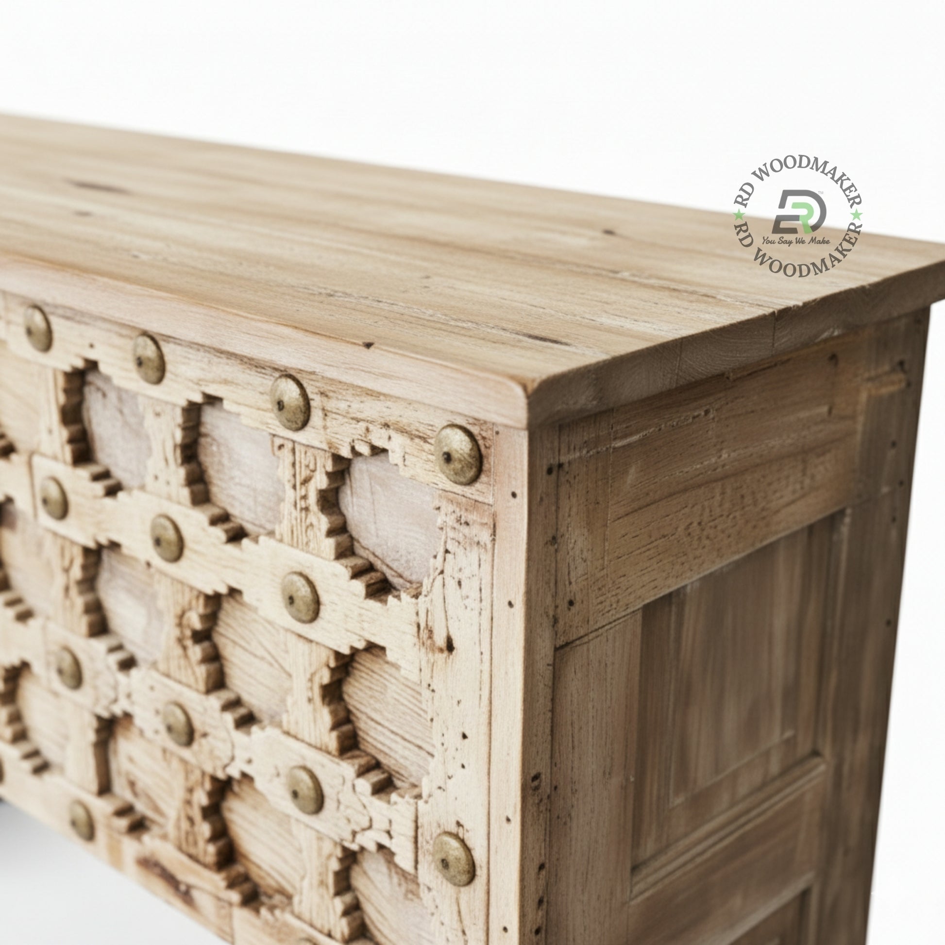 VINTAGE STUDDED HANDCARVED CONSOLE TABLE