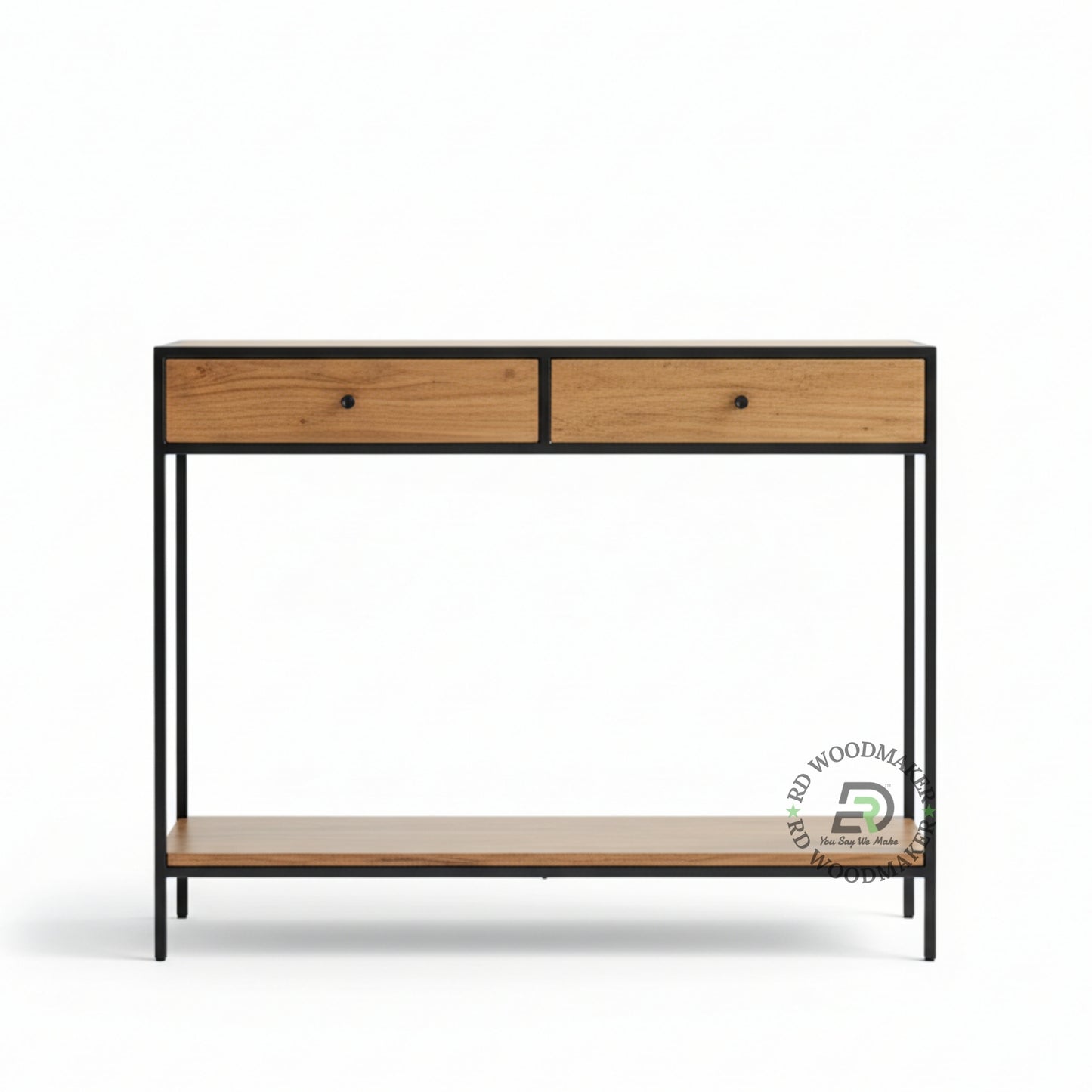 INDUSTRIAL DUAL DRAWER CONSOLE TABLE WITH SHELF