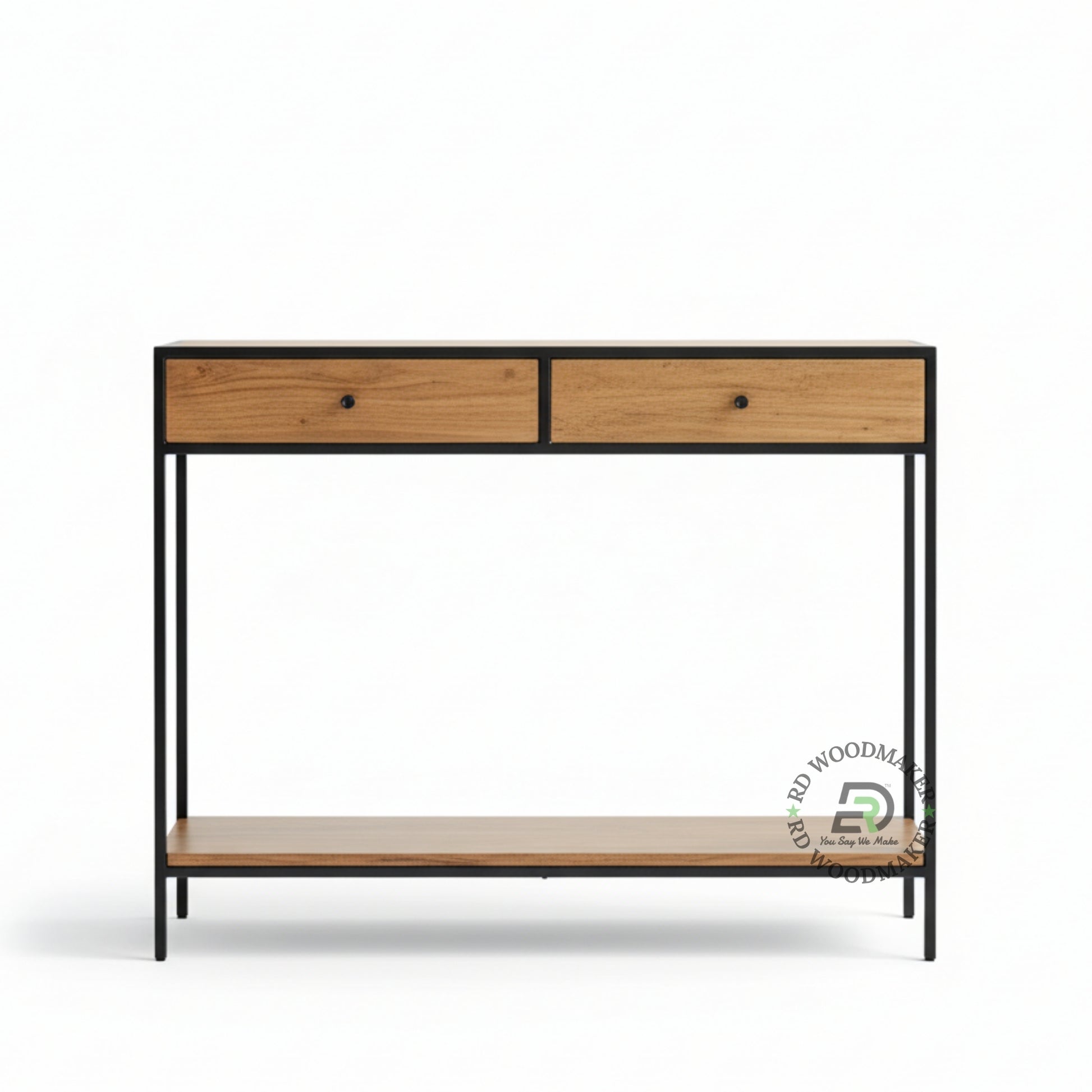 INDUSTRIAL DUAL DRAWER CONSOLE TABLE WITH SHELF