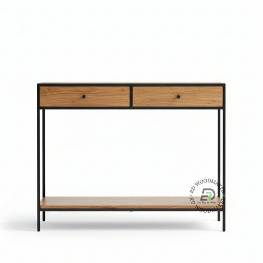 INDUSTRIAL DUAL DRAWER CONSOLE TABLE WITH SHELF