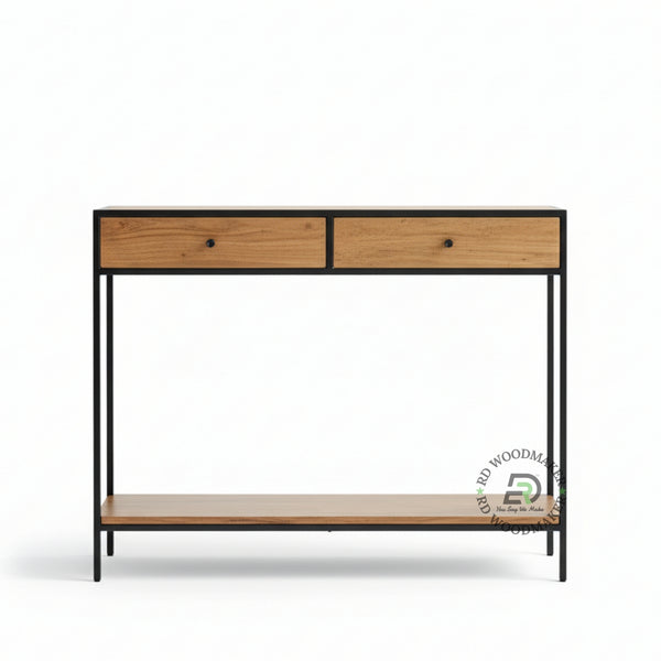 INDUSTRIAL DUAL DRAWER CONSOLE TABLE WITH SHELF