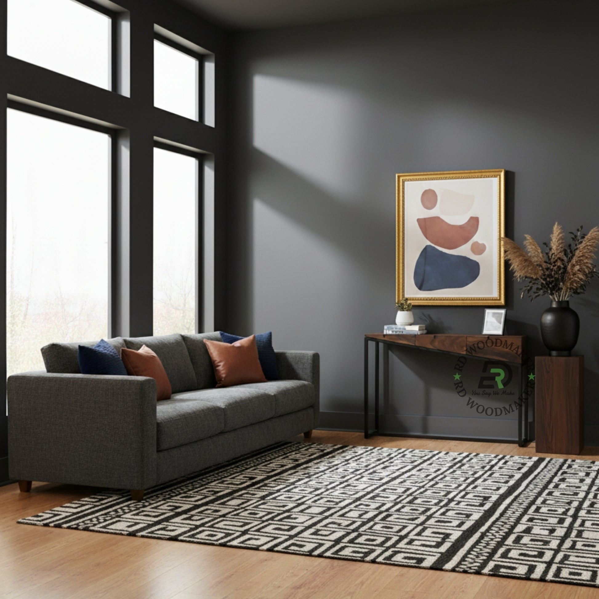 GEOMETRIC SLOPE DESIGN CONSOLE TABLE WITH STORAGE DRAWERS