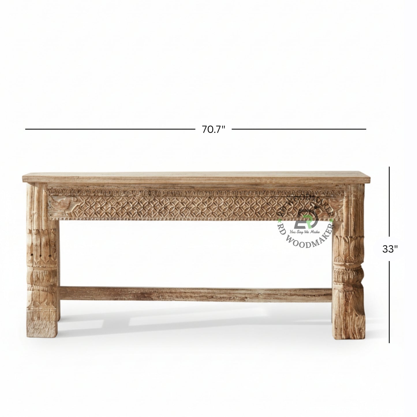 HANDCARVED HERITAGE WOOD CONSOLE TABLE WITH TEXTURED PANEL DESIGN
