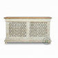 HANDCARVED JAALI WOOD CONSOLE CABINET WITH DISTRESSED WHITE FINISH
