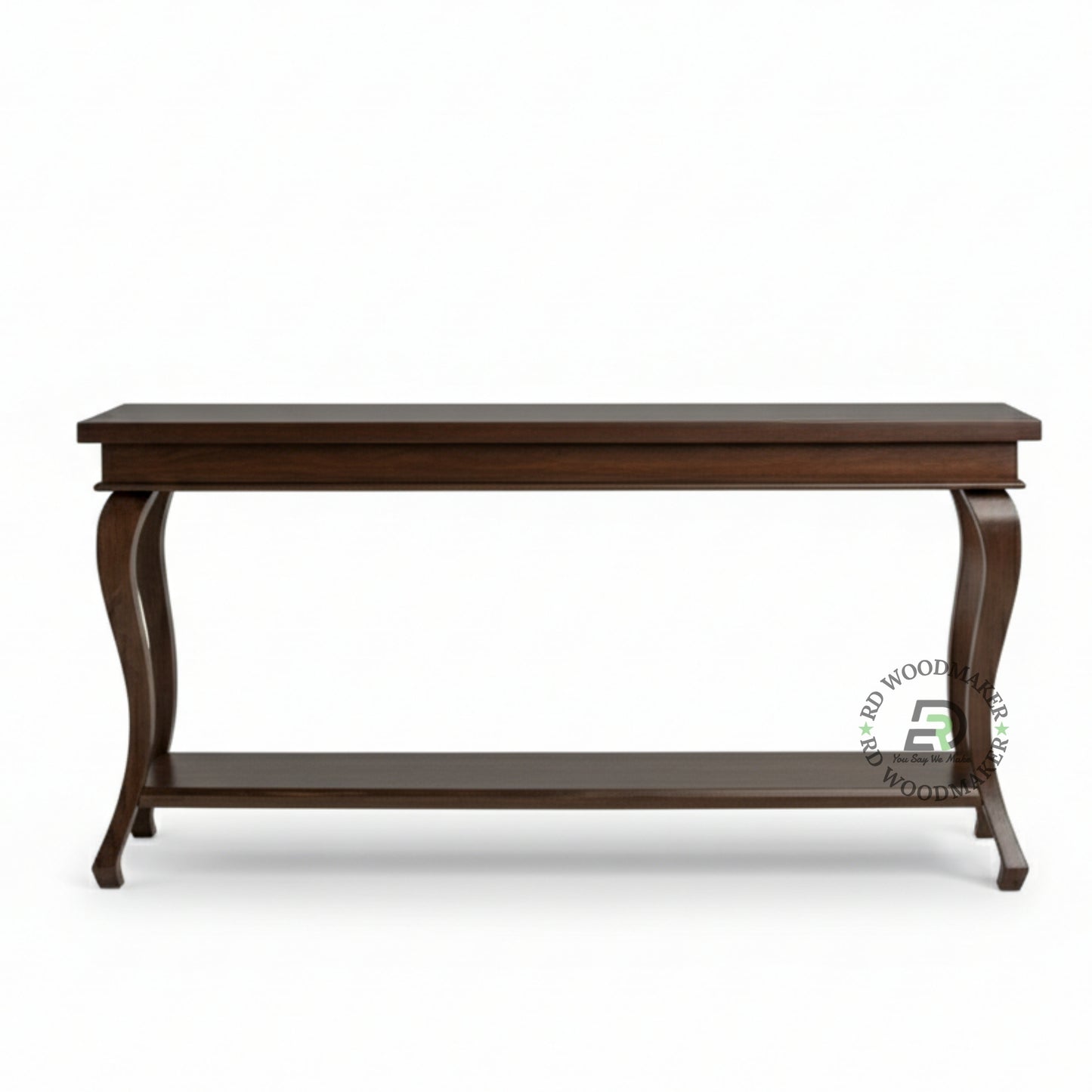 CLASSIC CURVED LEG SOLID WOOD CONSOLE TABLE WITH LOWER SHELF