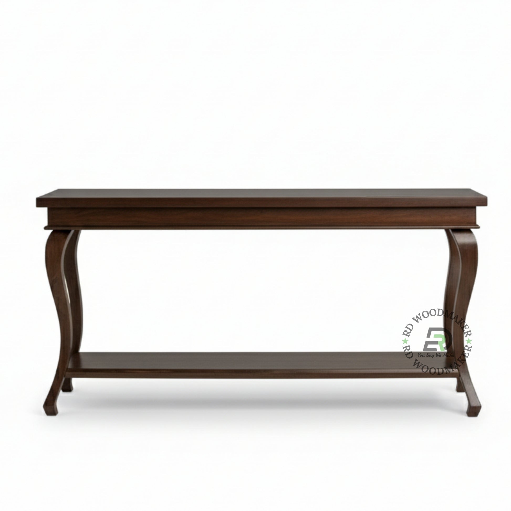 CLASSIC CURVED LEG SOLID WOOD CONSOLE TABLE WITH LOWER SHELF