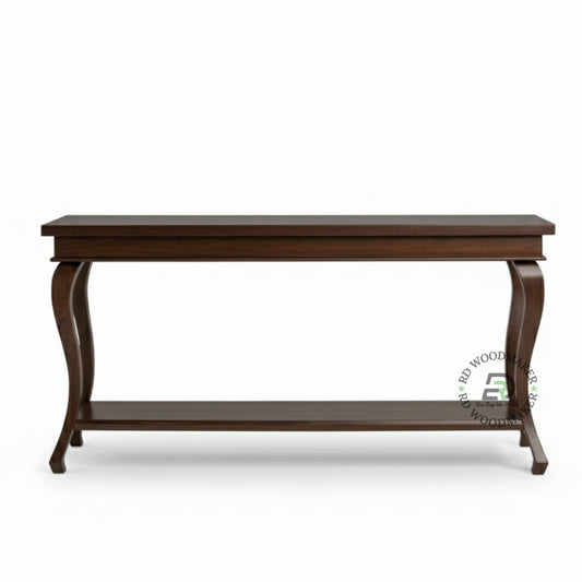 CLASSIC CURVED LEG SOLID WOOD CONSOLE TABLE WITH LOWER SHELF
