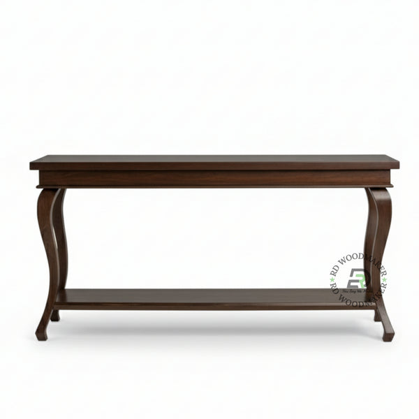 CLASSIC CURVED LEG SOLID WOOD CONSOLE TABLE WITH LOWER SHELF