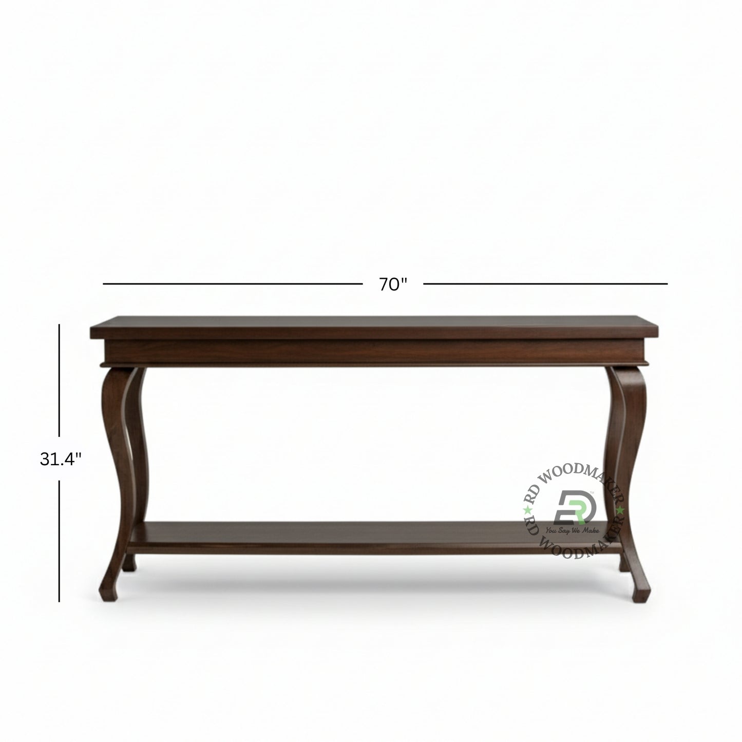 CLASSIC CURVED LEG SOLID WOOD CONSOLE TABLE WITH LOWER SHELF