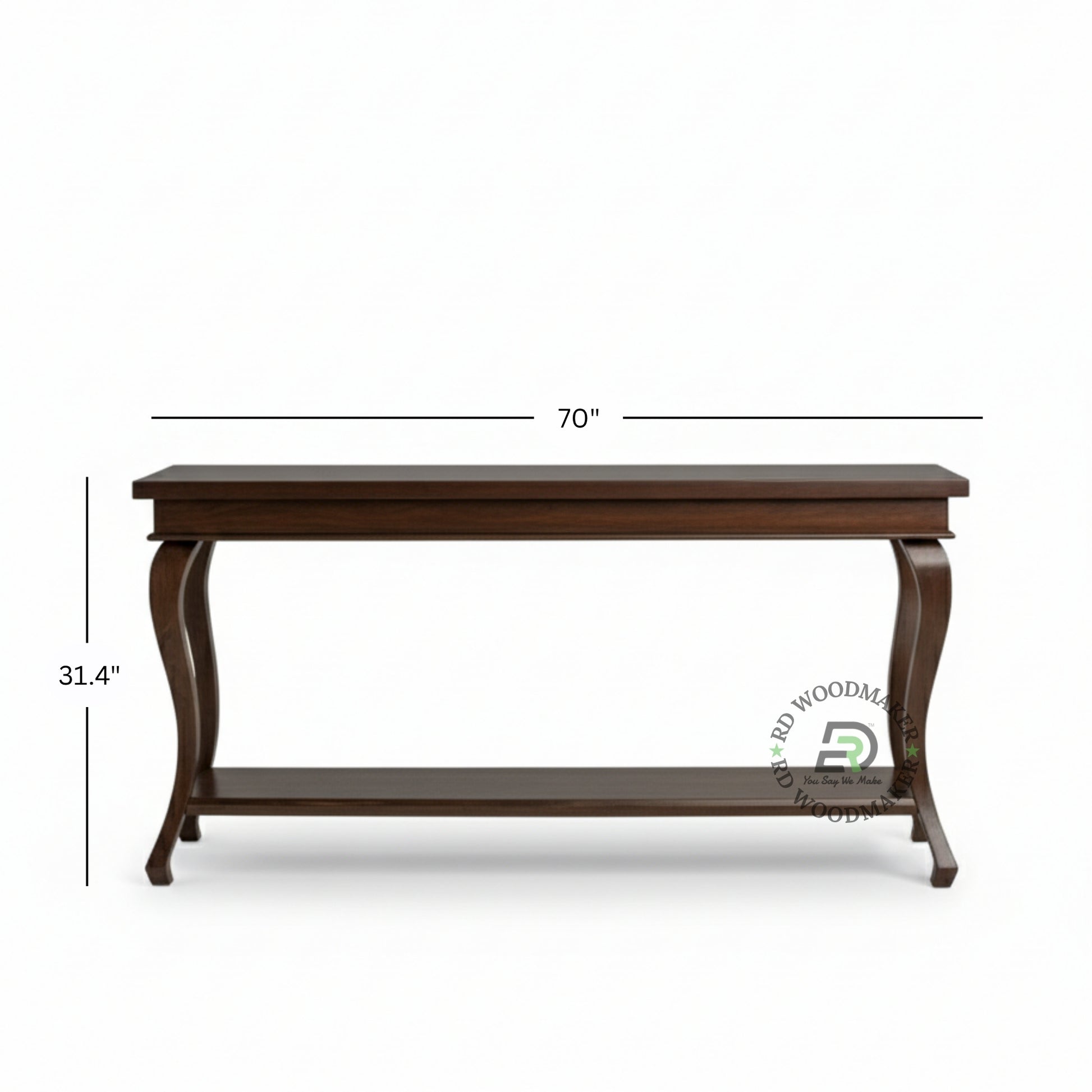 CLASSIC CURVED LEG SOLID WOOD CONSOLE TABLE WITH LOWER SHELF