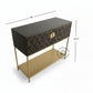 GEOMETRIC INLAY WOOD CONSOLE CABINET WITH GOLD METAL FRAME